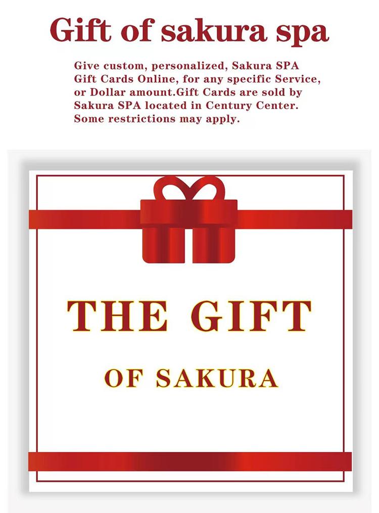 Gift of Sakura Spa. Personalized gift cards for a service or a dollar amount.